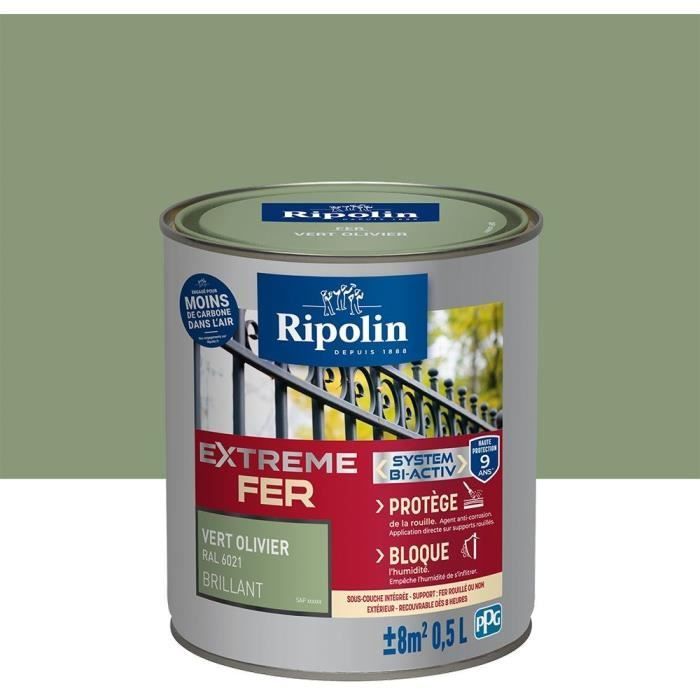 RIPOLIN Buitenverf voor ijzer - Glanzend olijfgroen, 0,5 liter