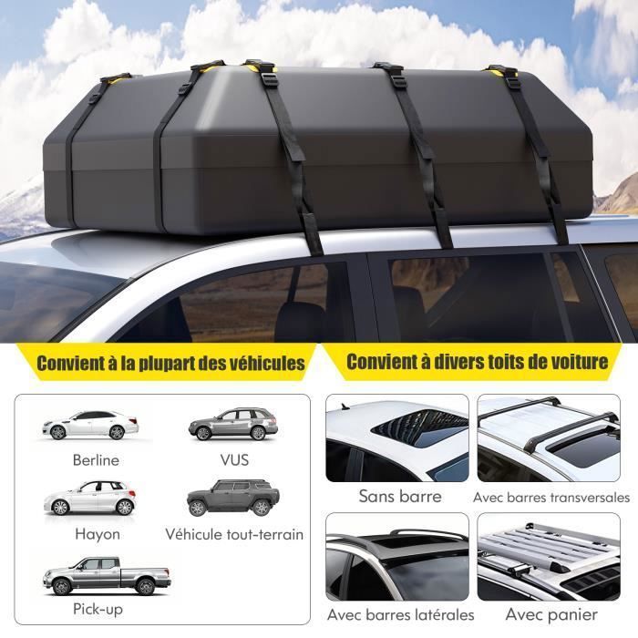 Cofre de techo impermeable para coche COSTWAY de 600 L - 14 correas, 6 ganchos para la puerta, sistema de cierre, alfombrilla antideslizante, bolsa de almacenamiento