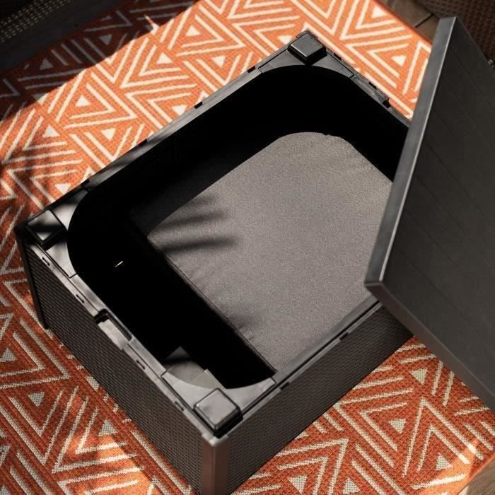 Salon de jardin en imitation résine tressée ALLIBERT avec table basse range-coussins - 6 personnes - SanRemo - Gris graphite