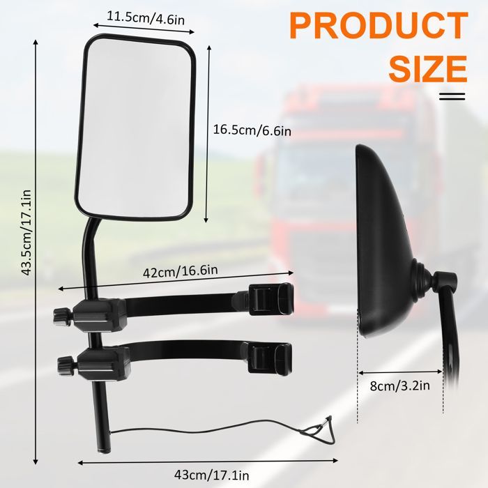 Set di 2 specchietti retrovisori per roulotte, specchietti per rimorchio, specchietti per camper, specchietti estensibili regolabili con cinghie