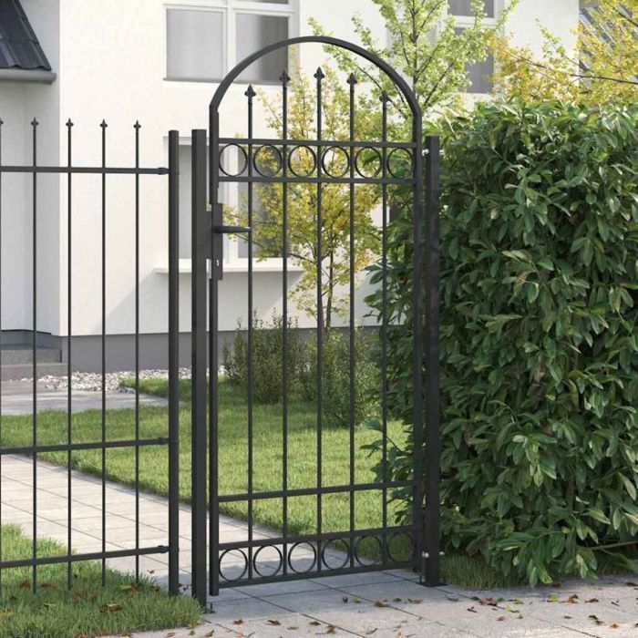 Puerta batiente Vidaxl de acero gris de 200 x 88 x 14 cm – puerta peatonal curva con cerradura, se suministra con 3 llaves.