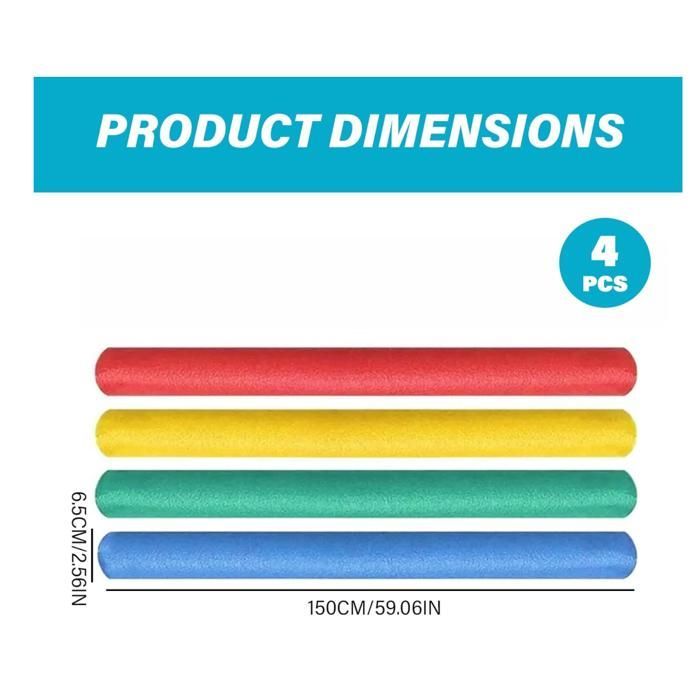 Set of 4 Pool Noodles, 150 cm, made of Soft EPE Foam, 4 Colors, Waterproof, High Buoyancy, for Children and Adults