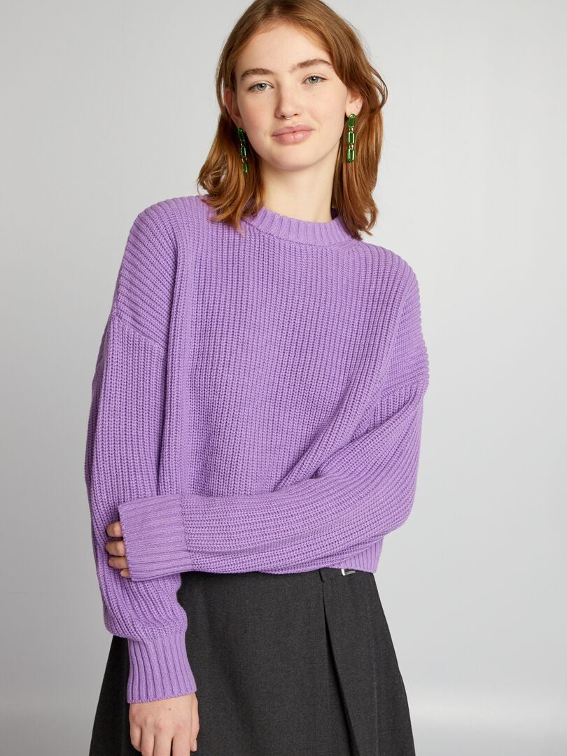 Trui met ronde hals en tricot-effect - PAARS