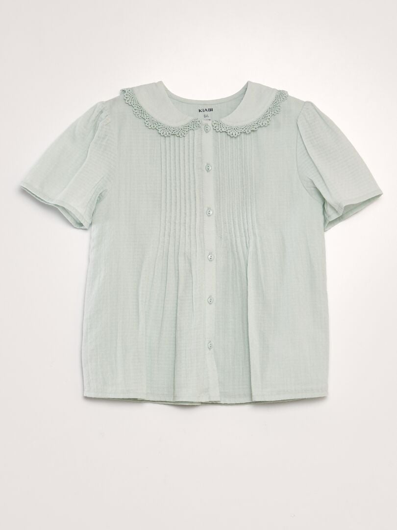 Blusa em tecido texturizado com gola claudine - azul