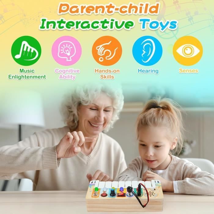 Teclado de piano infantil - Tablero de actividades Montessori - Luces LED multicolores - Juguete educativo - A partir de 3 años