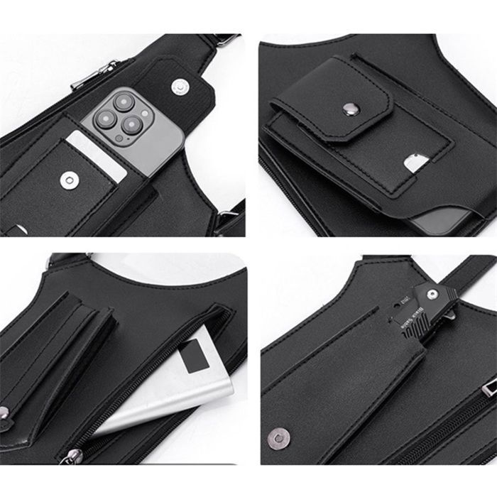Bolso bandolera ajustable para hombre y mujer, con sistema antirrobo y correa ajustable oculta. (Negro)