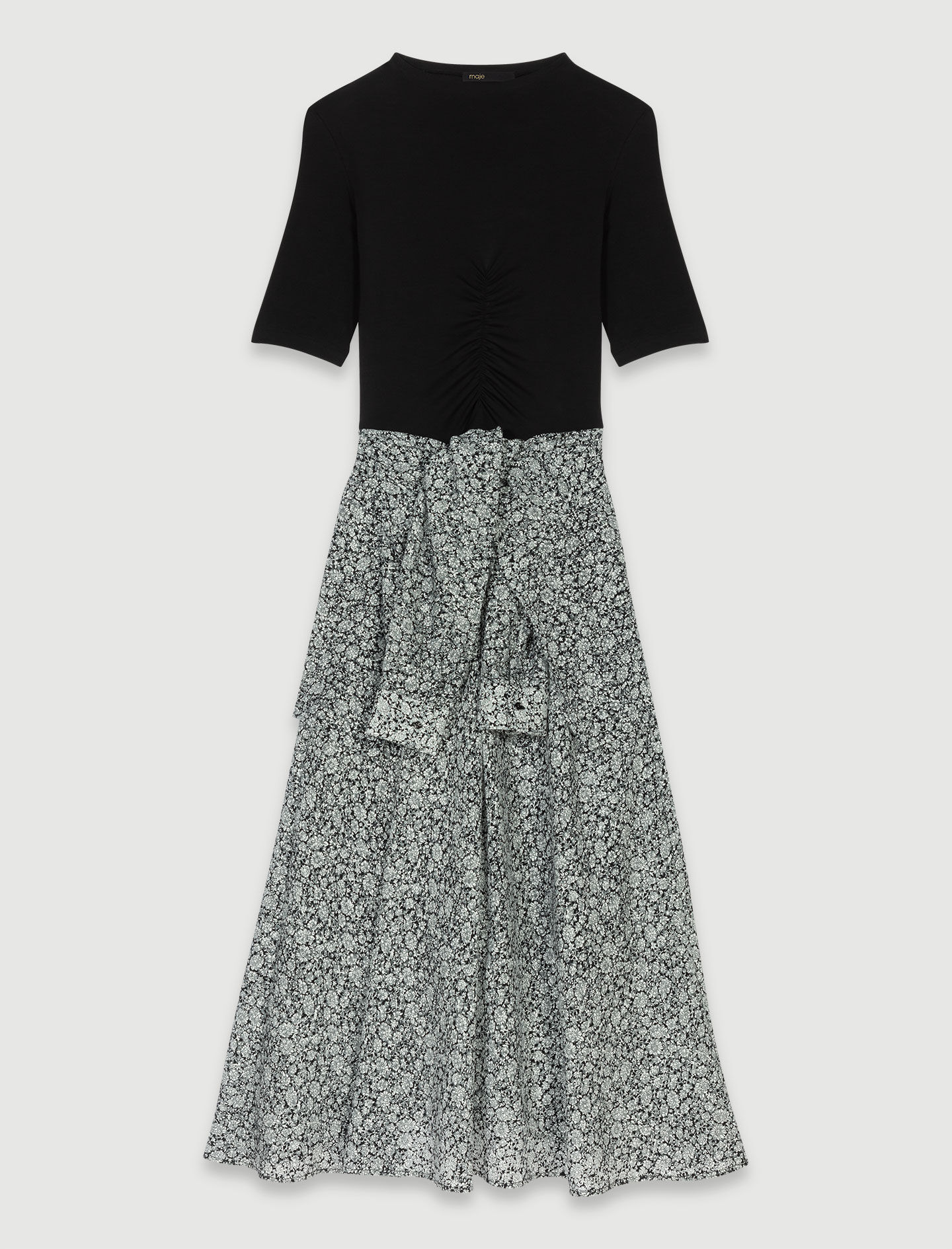 Lange jurk met bloemen - Zwart/Wit