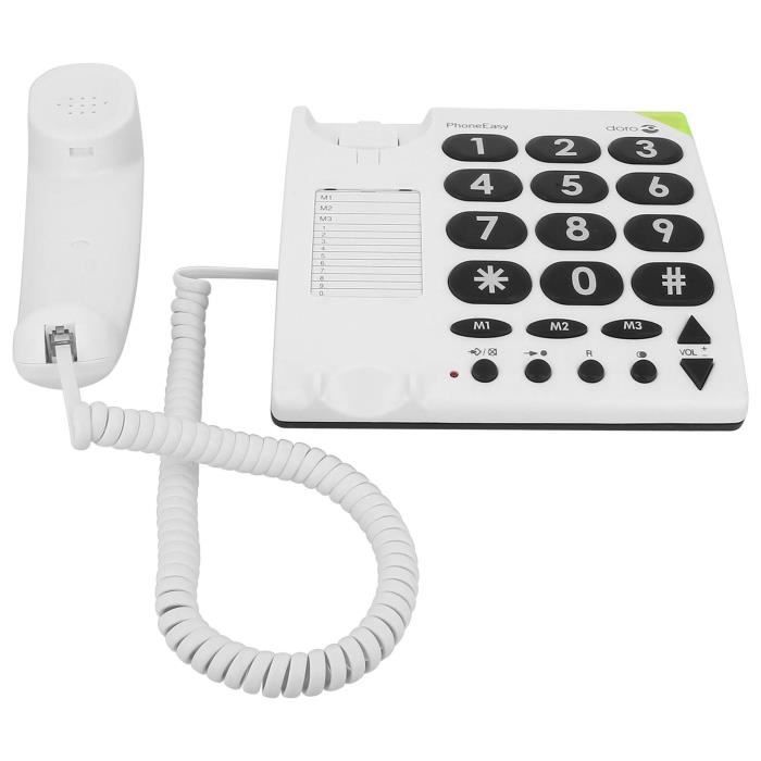 Teléfono con cable Doro PhoneEasy 311c, blanco, botones grandes, audífono para personas mayores