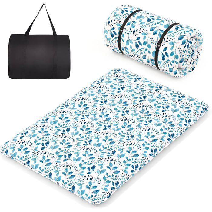 Colchón futón COSTWAY de 140 x 200 cm, con sobrecolchón extraíble y lavable, colchón portátil para suelo con bolsa de transporte y estampado de hojas.