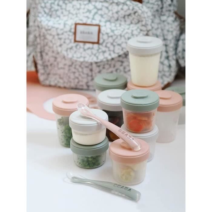 BÉABA - 12-Portion Storage Pack and 2 Silicone Spoons - First Meal Pack - Eucalyptus