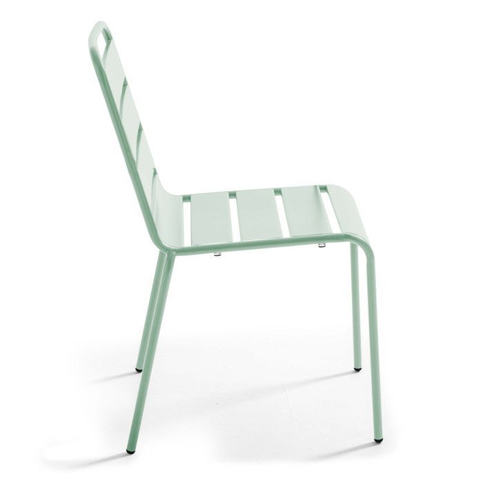 Palavas tuintafel en 8 stoelen in saliegroen metaal, Oviala