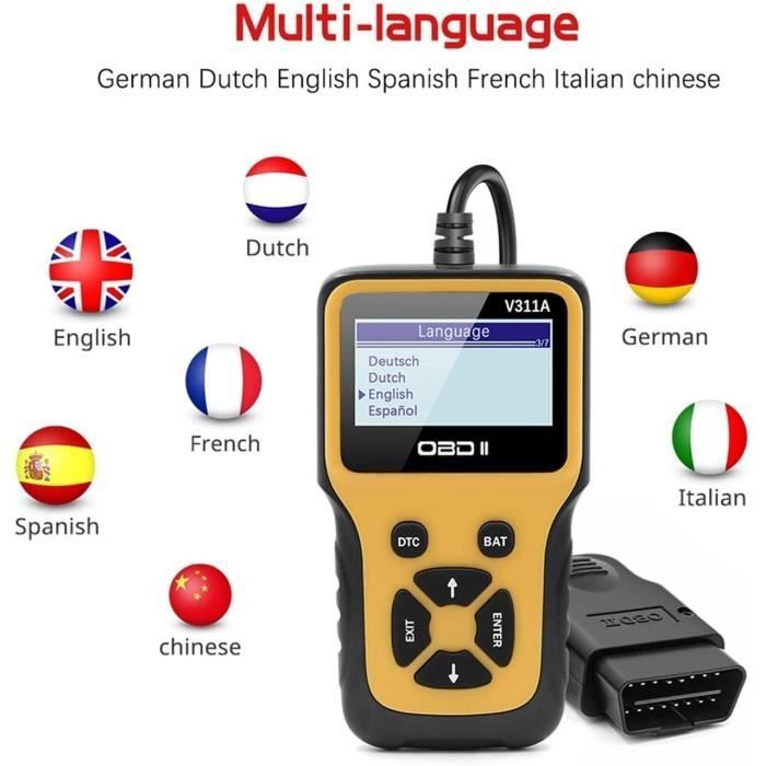 V311a Herramienta de reparación automotriz OBD Lector de códigos OBD2 Escáner Herramienta de diagnóstico automotriz OBD [662]