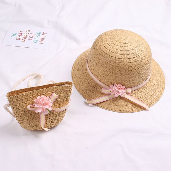 FUNMOON Sombrero de paja transpirable para niño, sombrero de sol para bebé con bolso, protección UV y colección de verano - 613021