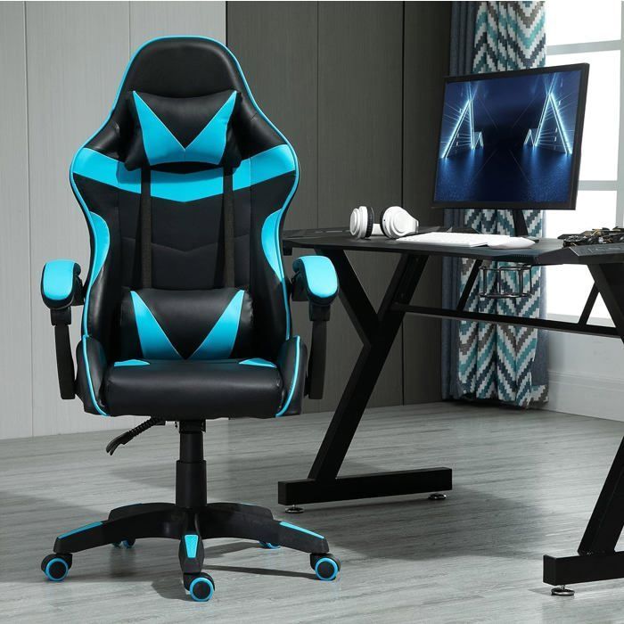 Silla de oficina giratoria ergonómica MCC Direct, silla para videojuegos, azul