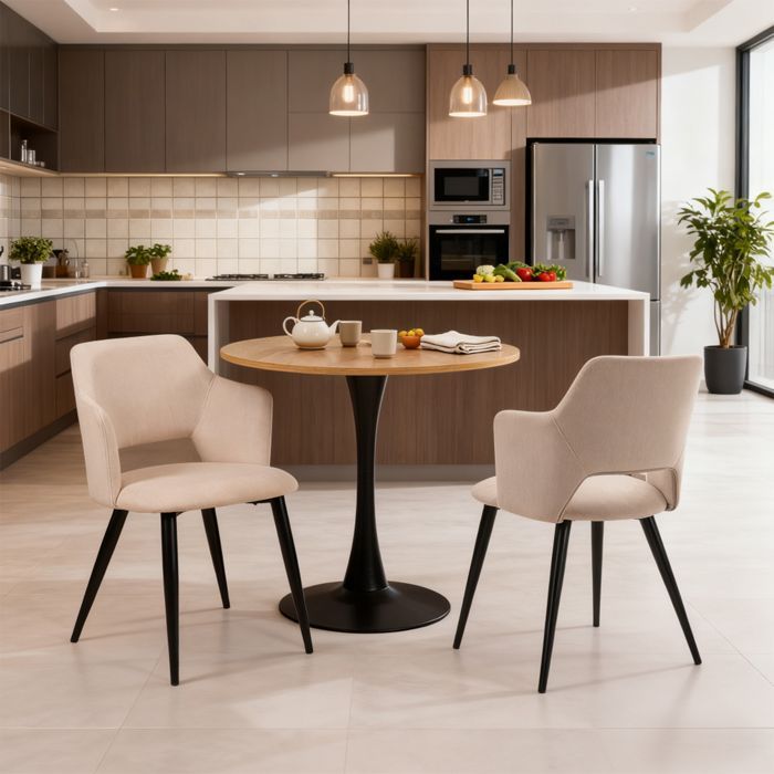 MEUBLES COSY Lot de 2 Chaises de Salle à Manger - Siège en Tissu Beige, Pieds en Métal Noir - Style Scandinave - pour Cuisine Bureau