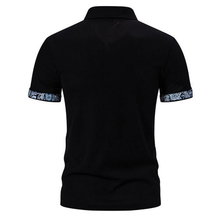 Polo da uomo INSFITY - Colletto con motivo paisley - Maniche corte - Nera