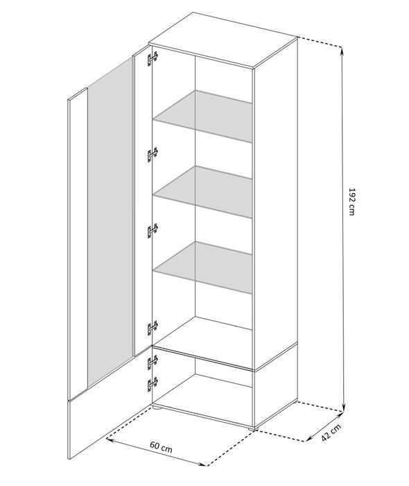 Vitrine Alessandria Komodee - LEDs Azuis - Branco Brilhante e Branco - Frentes Brilhantes - 60 x 192 x 42 cm