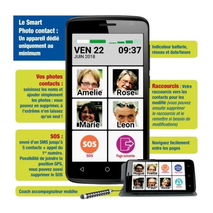 Le SMART PHOTO CONTACT 6,3 pouces : Smartphone senior grande taille dédié uniquement au minimum : appel sos, whatsApp
