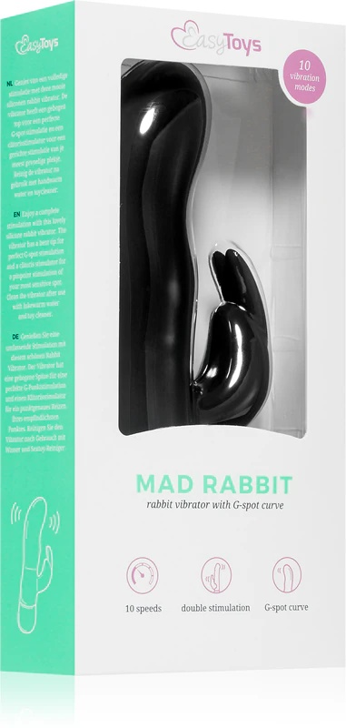 „EasyToys Mad Rabbit“ juodas vibratorius su klitorio stimuliatoriumi