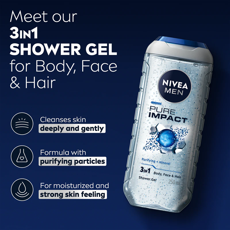 Gel de banho NIVEA MEN Pure Impact para homens