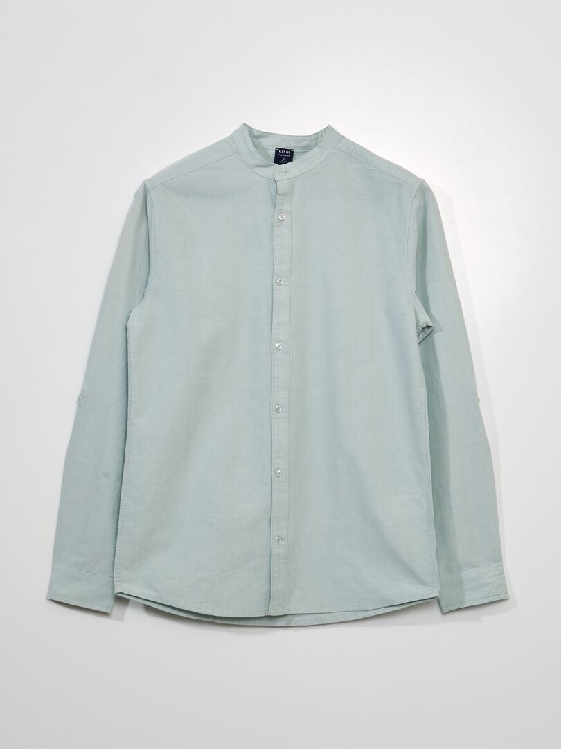 Oxford overhemd met opstaande kraag - BLAUW