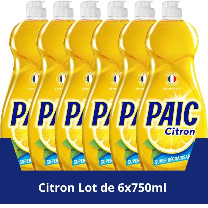 Paic Liquide Vaisselle Citron – Nettoie - Dégraisse – 750ml – Lot de 6