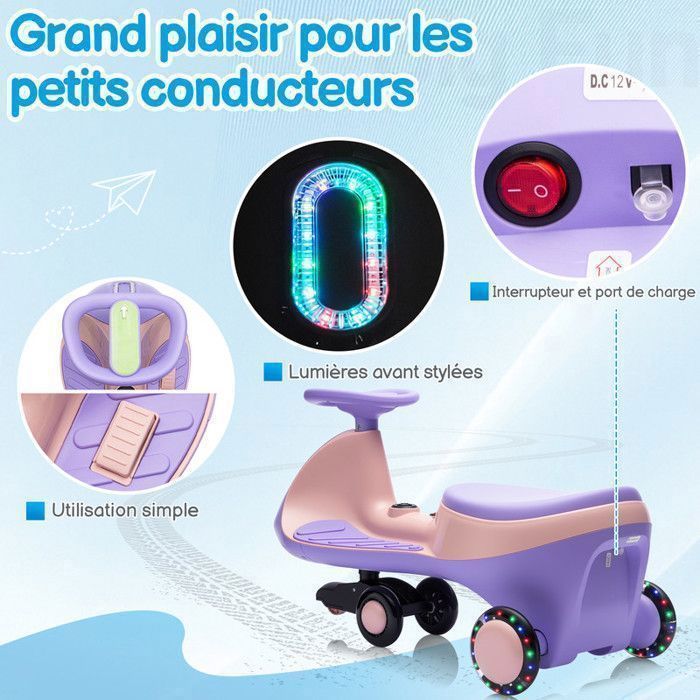 Coche eléctrico infantil LALAHO WH602 de 12 V y 4,5 Ah - Bluetooth, morado y rosa