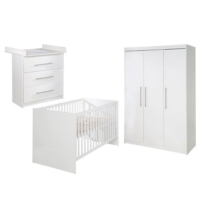 Conjunto completo para habitación infantil ROBA - Maren - Cuna convertible 70x140 + Cambiador compacto + Armario - Blanco