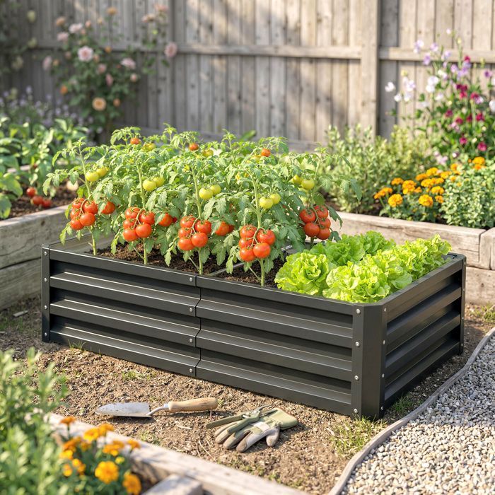 Huerto de jardín Outsunny - rectangular - gran capacidad - acero galvanizado - 120 x 60 x 30,5 cm - gris