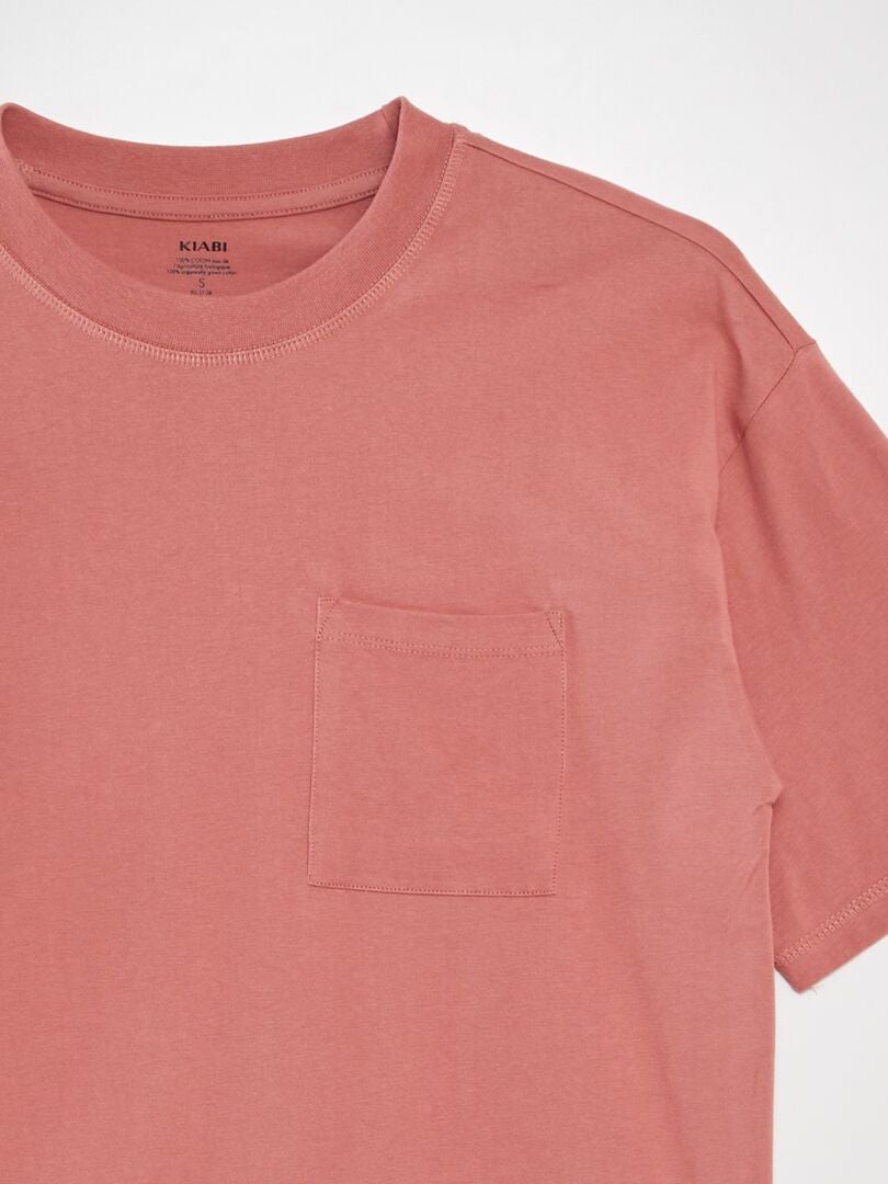 Camiseta folgada de cor sólida - ROSA