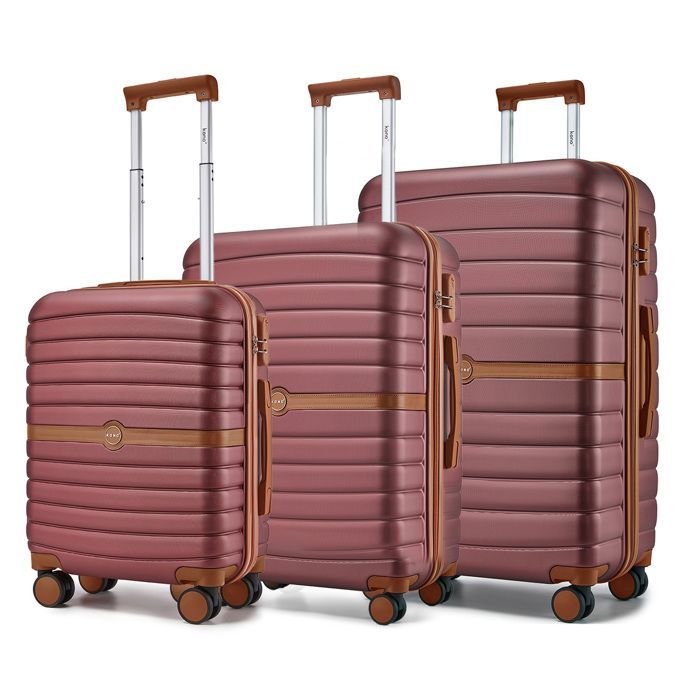 Juego de 3 maletas rígidas Kono (55/66/76 cm) ABS+PC - Maleta de cabina, ligera y resistente, 4 ruedas y cerradura de seguridad, roja