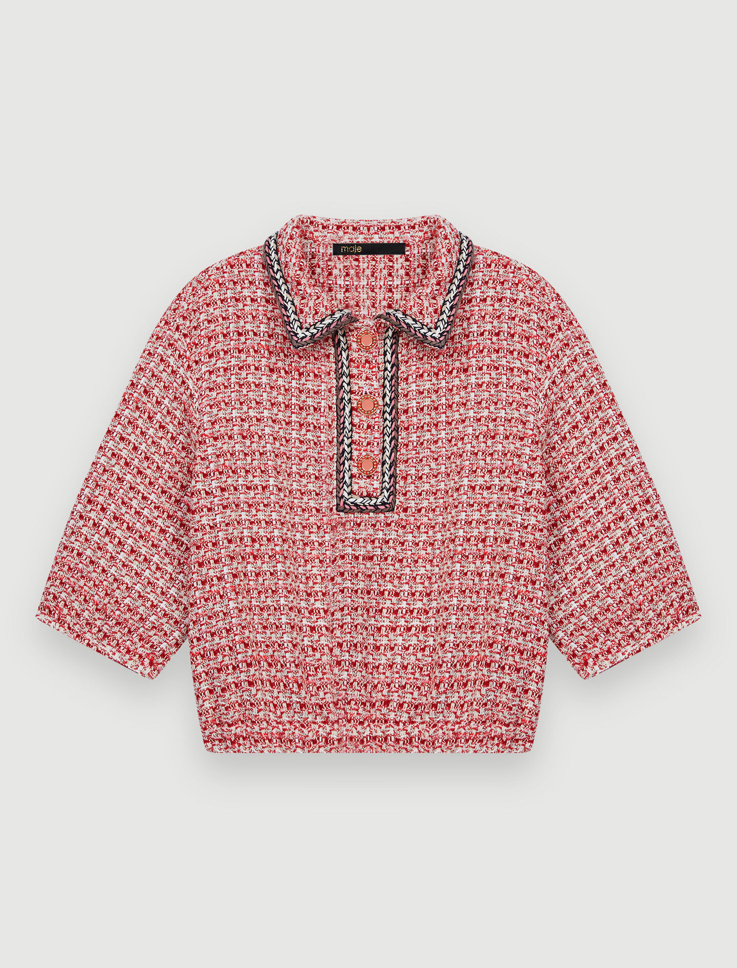Top scurt din tweed cu dungi etnice - Roz/roșu