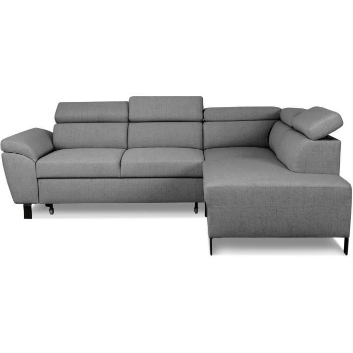 Canapé d'angle convertible - 4 personnes - STAN - Tissu Anthracite - 3 tétières - Réversible - 243 x 92 x 184 cm