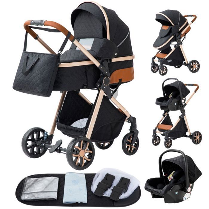 Sistema di viaggio/passeggino 3 in 1 ALYIKOU per bambini da 0 a 3 anni - LV9 - Seggiolino auto - Posizione reclinabile - Borsa per neonati - Nero