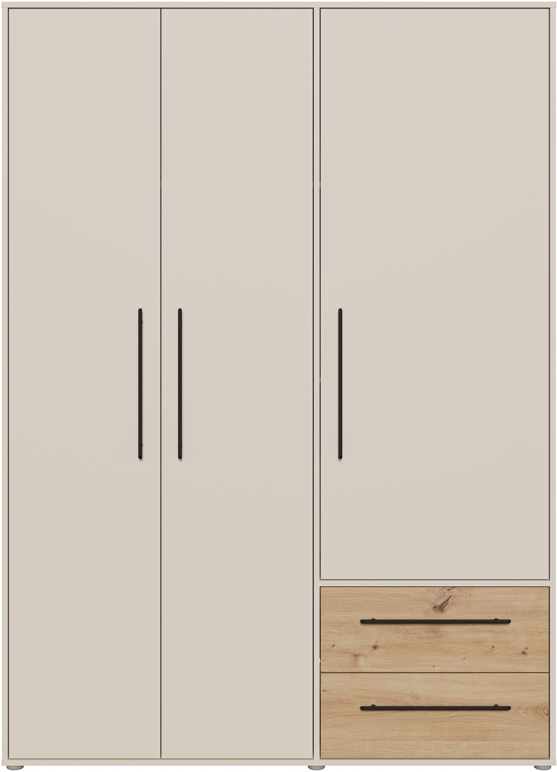 Armoire de chambre - Sable et Chêne - 3 portes battantes - L144,4 x P58,8 x H200,1 cm - MOKKARIS