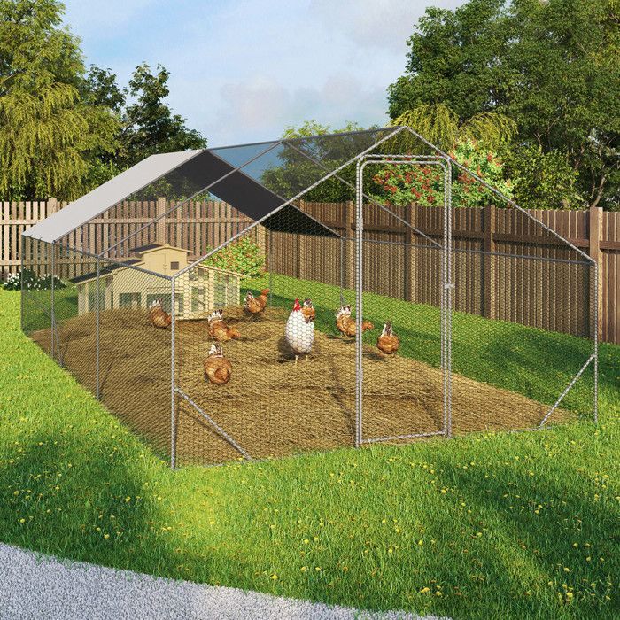 IDMARKET Kippenhok met omheining van 18 m², draadgaas, ren 6x3 m, gegalvaniseerd staal