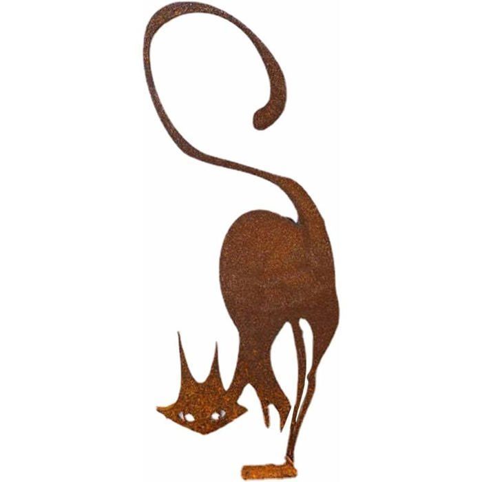 Décoration de jardin en métal - MICH - Silhouette de chat - Style rustique - Facile à installer - Pour extérieur