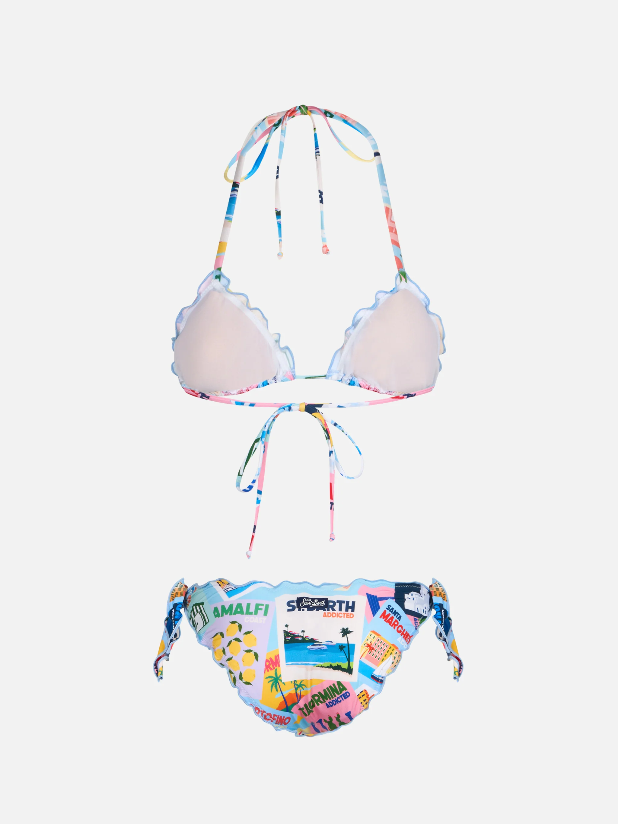 Woman Sarius Bikini | Sliding Triangle Top & Adjustable Briefs | Postcard Print | Saint Barth