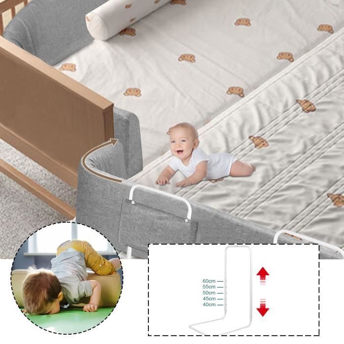 LARS360 Höhenverstellbares, 180 cm langes, formbares Bettgitter, Sicherheitsbarriere für Babybetten, Kinderbettschutz, zerlegbar und waschbar, Grau