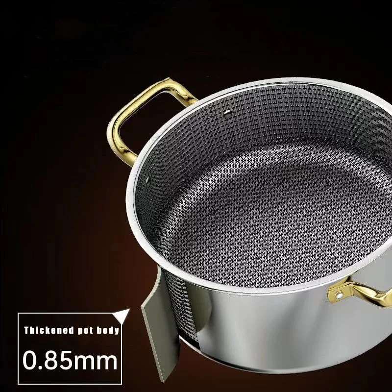 Casserole en acier inoxydable 304, revêtement antiadhésif alvéolé, couvercle inclus, compatible avec les plaques à induction, les cuisinières à gaz et toute autre poêle à frire.