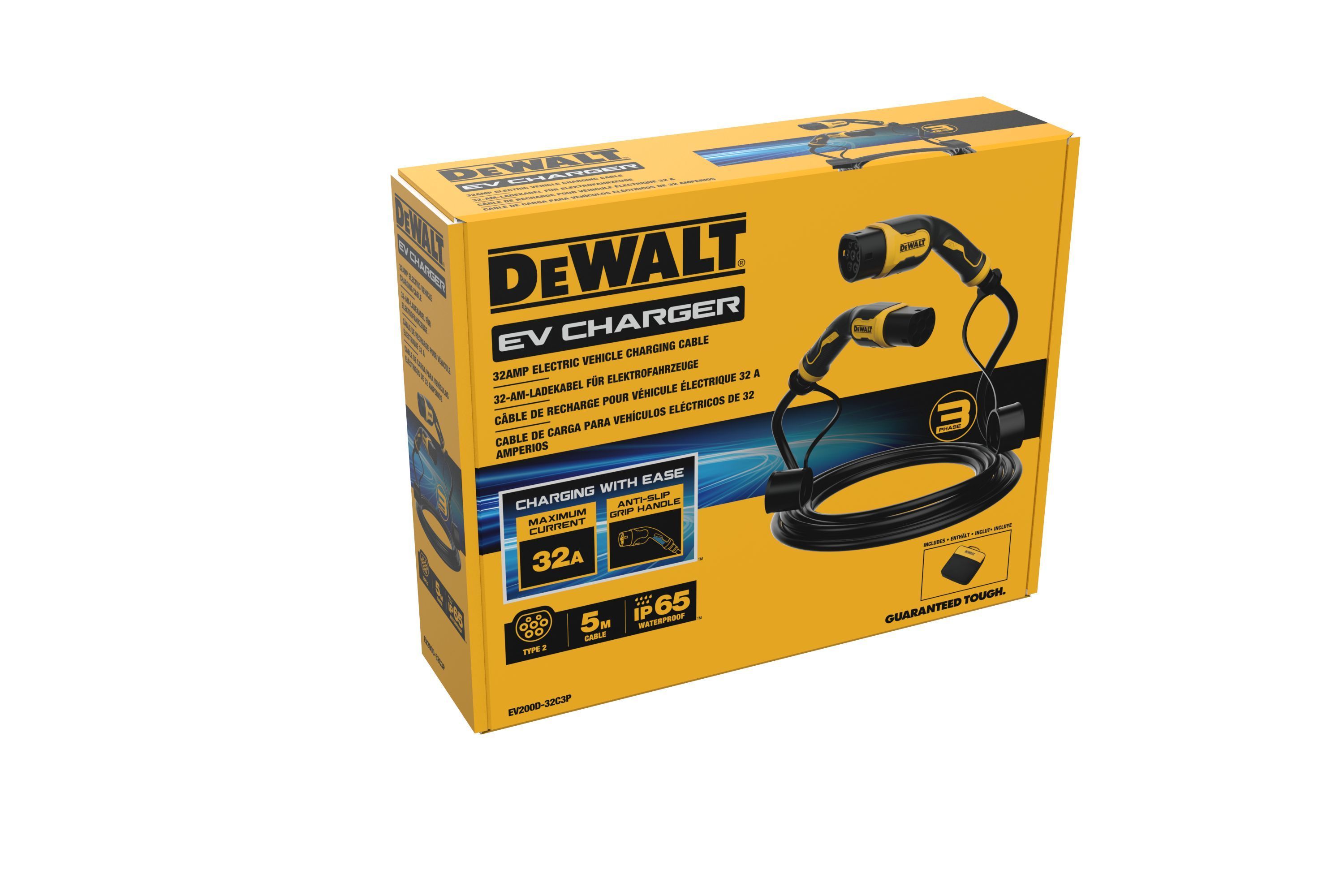 Electric vehicle charging cable - DEWALT - 22kW - Type 2 - 5m - TPU cable - 32A - 380V AC
