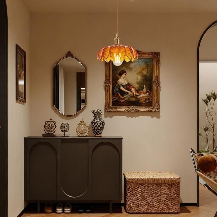 Lámpara de techo iDEGU color ámbar, lámpara de techo moderna de estilo vintage con pantalla de cristal con diseño floral, casquillo E27, estilo nórdico, 25 cm.