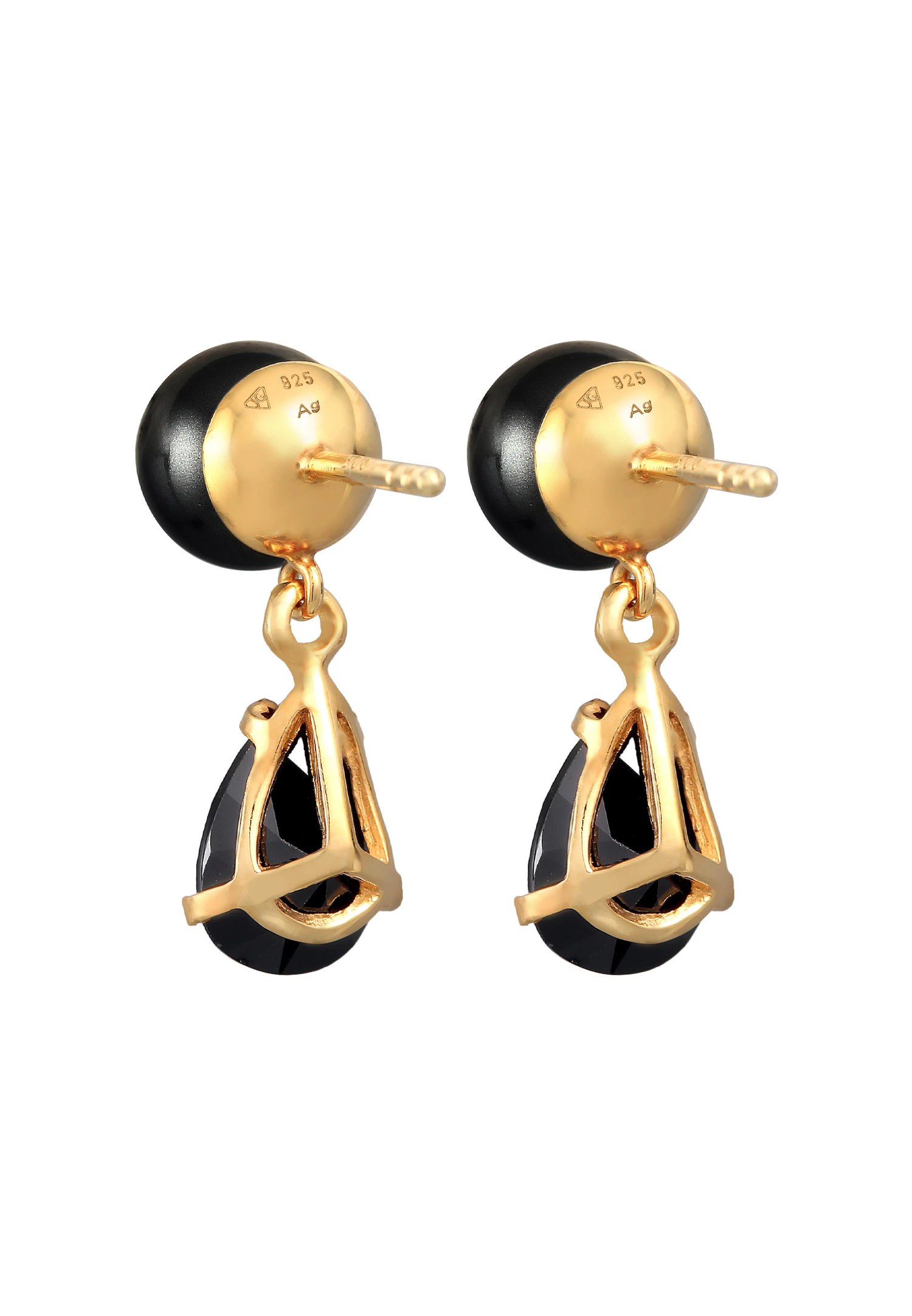 Elli Femmes Clous d'oreilles Goutte avec perle de synthèse et Cristal de Zirconium en Argent Sterling 925 plaqué Or