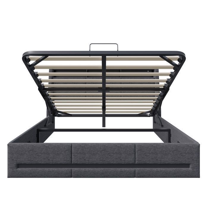 Lit coffre 140x190 - SUNFECILI - Gris foncé - Avec sommier - LED et USB - 2 places
