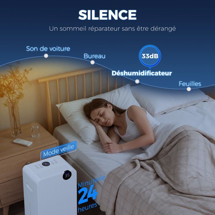 Deshumidificador de aire - HOMCOM - 12 L/día - silencioso - depósito de agua de 2,1 L, pantalla LED - ABS - 28 x 18,5 x 50,5 cm - blanco