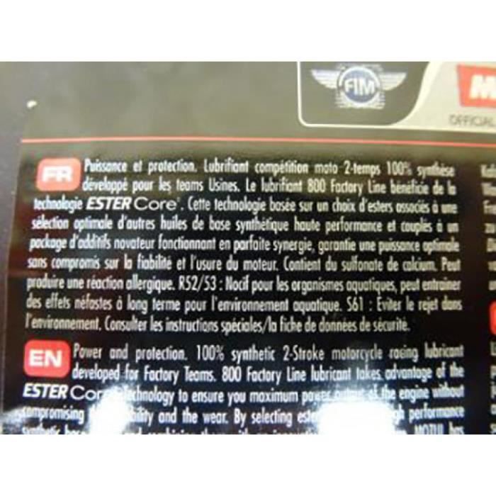 Huile 2T MOTUL 800 FACTORY LINE OFF ROAD RACING 100% synthèse 1L pour moto cross TT