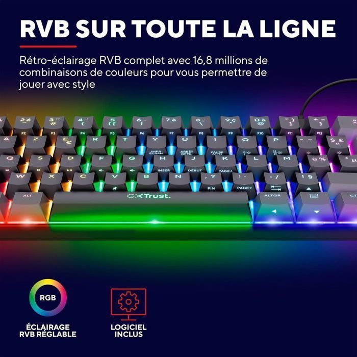 Clavier Gaming Mécanique 60 % RGB - TRUST GAMING - GXT 867 Acira - Switches Précis - Format Compact - PC