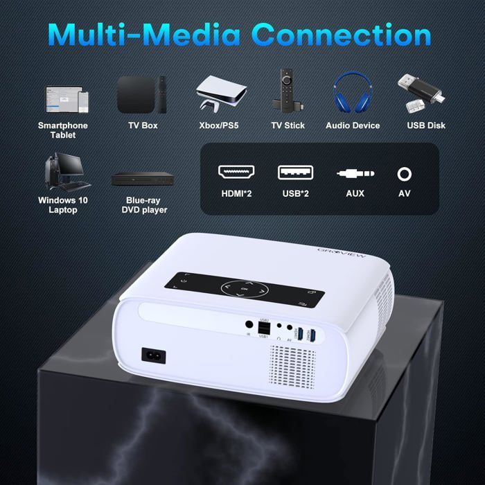HOPVISION 15000 Lux video projector - 4K Ultra HD WiFi/Bluetooth - TV Stick, Xbox, iOS/Android compatible - Home Cinema