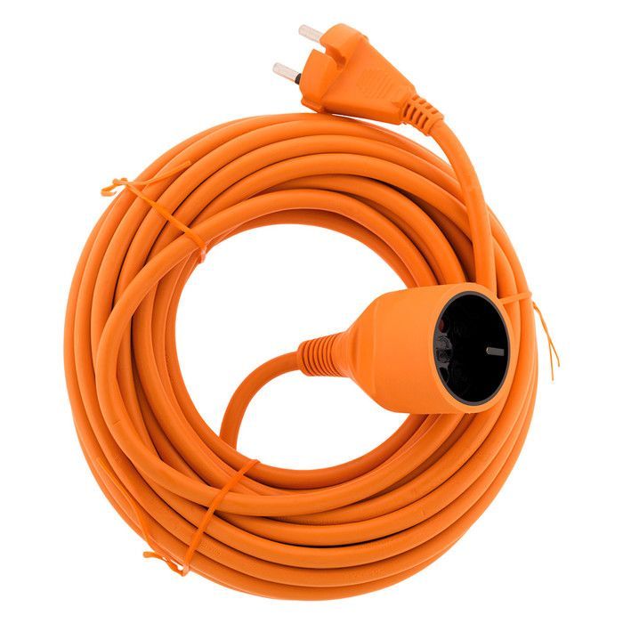 Extensão elétrica de 20 m, 16 A, HO5VV-F, 2 x 1,5 mm², sem fio terra e sem obturador - Laranja - Zenitech