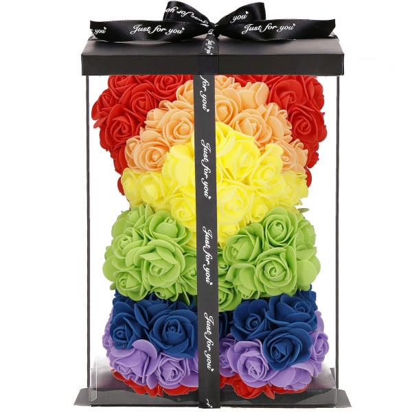 Miś z róż 25 cm multikolor rose bear miś różany z pudełkiem